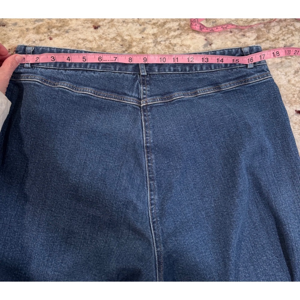 i.e. relaxed Dark Wash Floral Embroidered Straight Leg Jeans Teal Flowers sz 14 - Picture 12 of 15